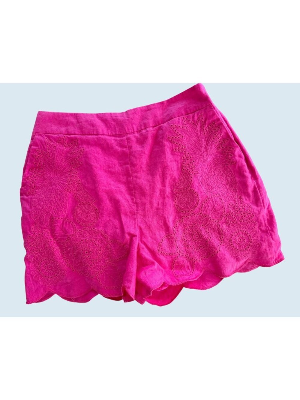 BODEN Pink Laser Cut Tulip Hem Linen Shorts Size 8